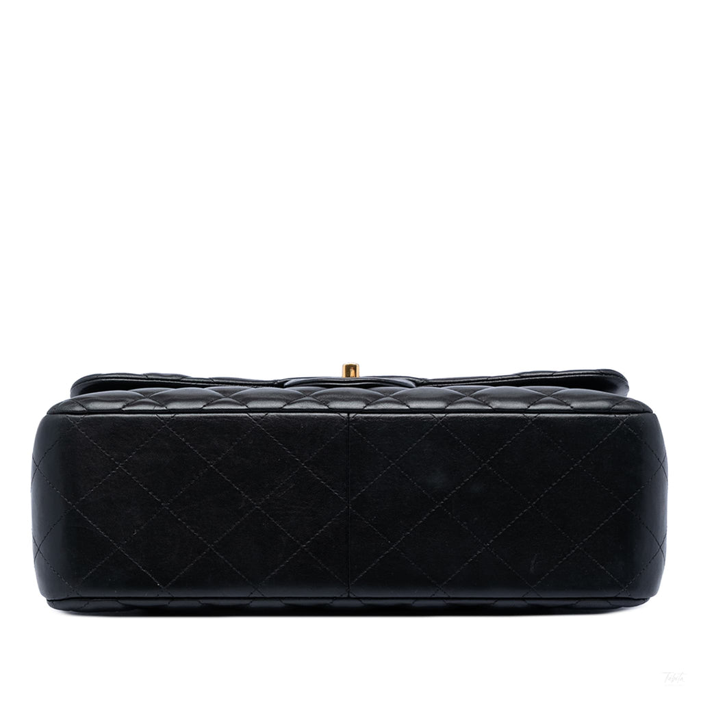 Second hand Chanel Classic Double Flap Jumbo Lambskin Leather Matelassè Handbag Black - Tabita Bags