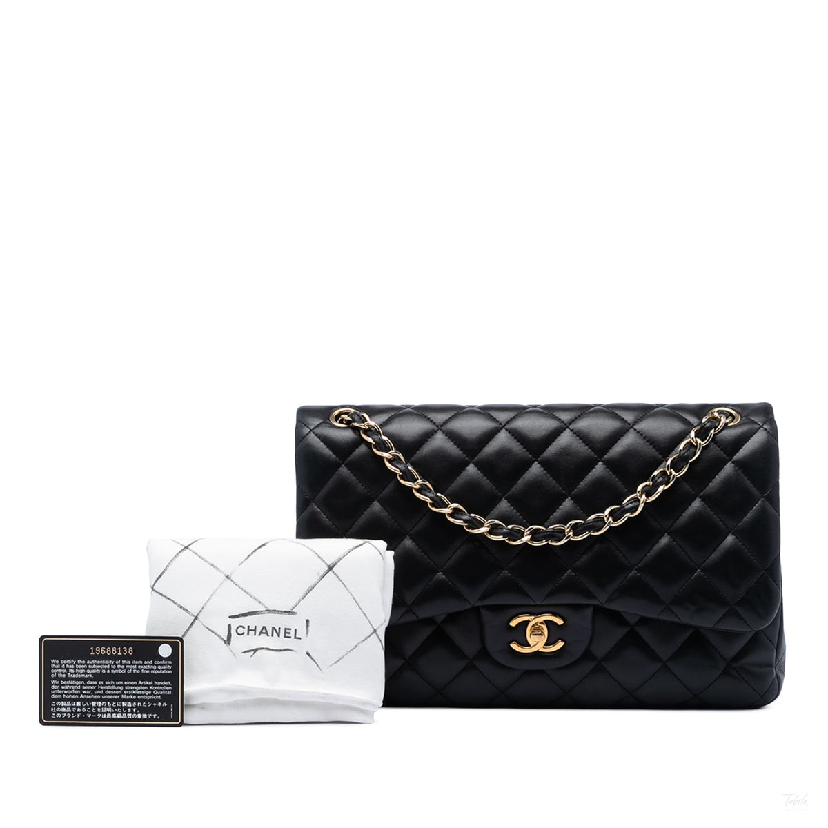 Second hand Chanel Classic Double Flap Jumbo Lambskin Leather Matelassè Handbag Black - Tabita Bags