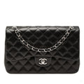 Second hand Chanel Classic Double Flap Jumbo Lambskin Leather Matelassè Handbag Black - Tabita Bags