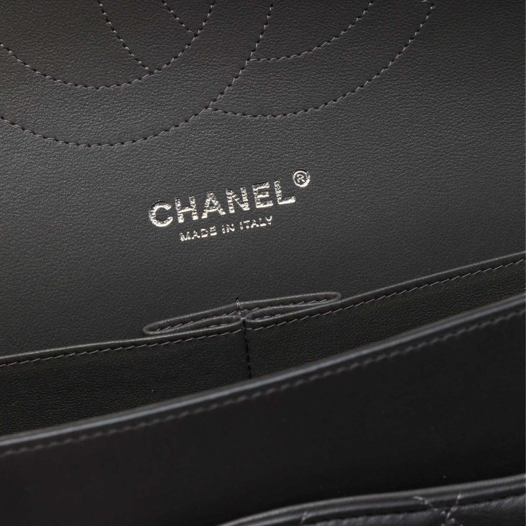 Second hand Chanel Classic Double Flap Jumbo Lambskin Leather Matelassè Handbag Black - Tabita Bags
