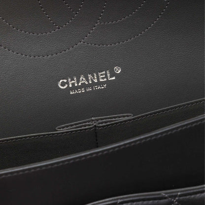 Second hand Chanel Classic Double Flap Jumbo Lambskin Leather Matelassè Handbag Black - Tabita Bags