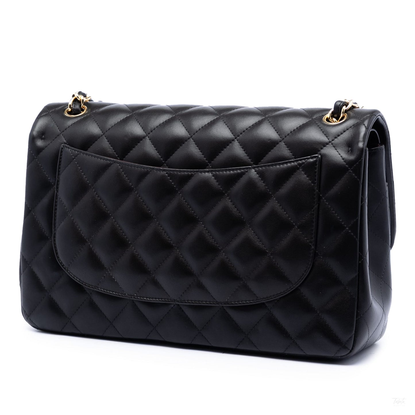 Second hand Chanel Classic Double Flap Jumbo Lambskin Leather Matelassè Handbag Black - Tabita Bags