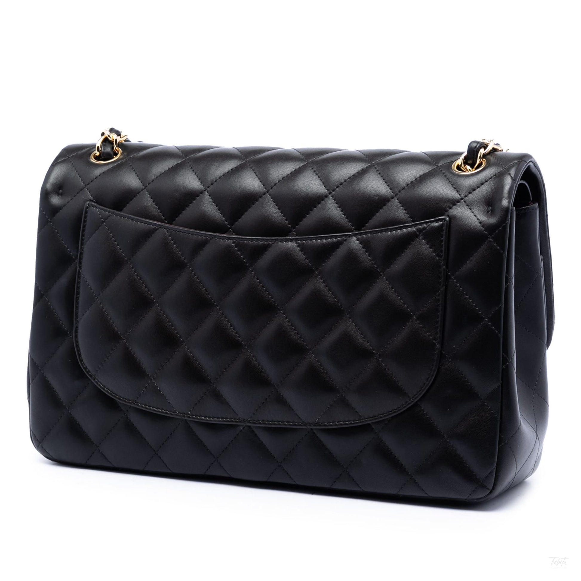 Second hand Chanel Classic Double Flap Jumbo Lambskin Leather Matelassè Handbag Black - Tabita Bags