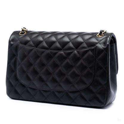 Second hand Chanel Classic Double Flap Jumbo Lambskin Leather Matelassè Handbag Black - Tabita Bags