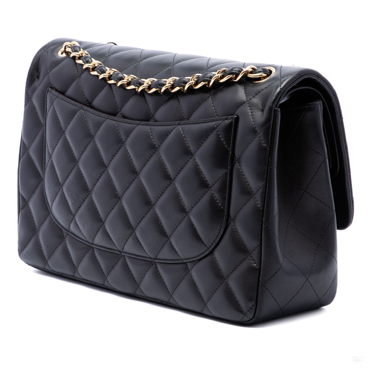Second hand Chanel Classic Double Flap Jumbo Lambskin Leather Matelassè Handbag Black - Tabita Bags