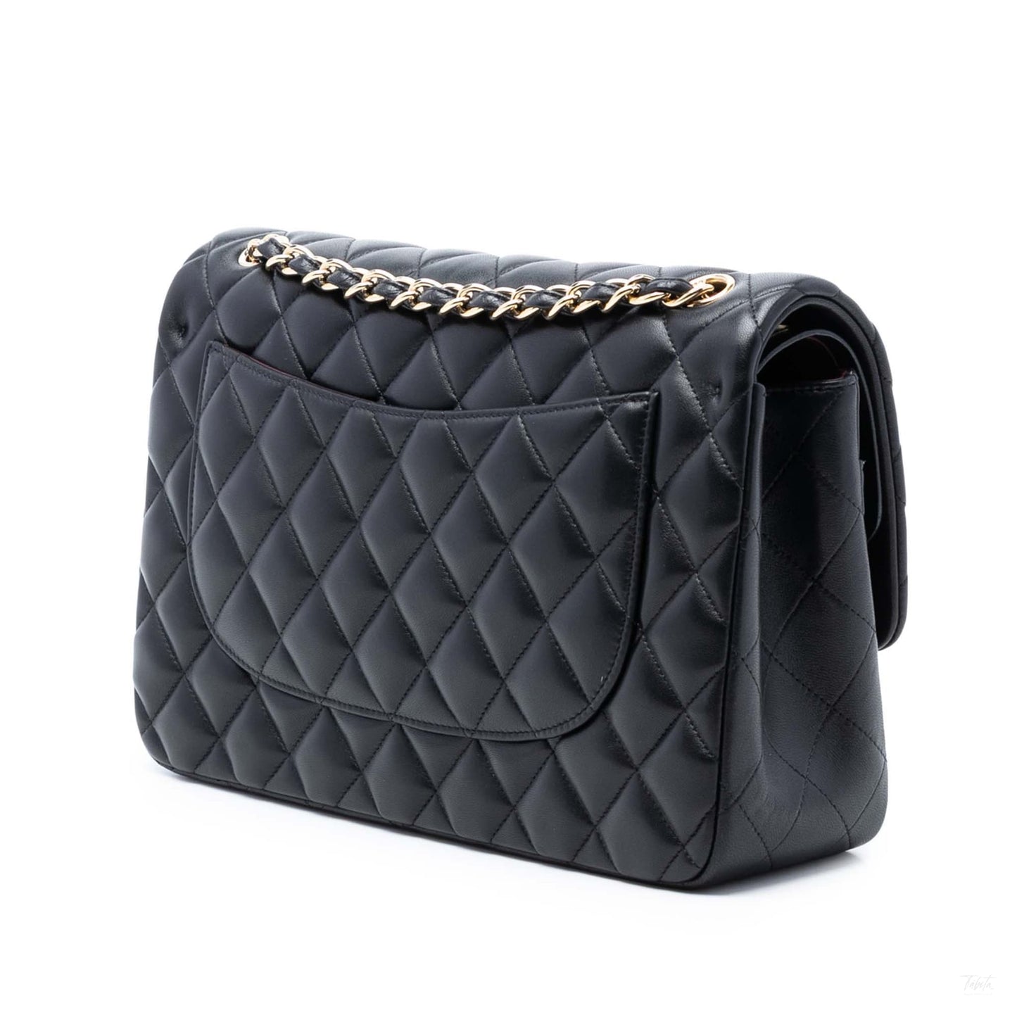 Second hand Chanel Classic Double Flap Jumbo Lambskin Leather Matelassè Handbag Black - Tabita Bags