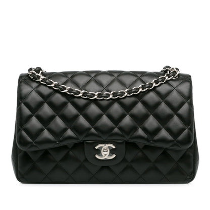 Second hand Chanel Classic Double Flap Jumbo Lambskin Leather Matelassè Handbag Black - Tabita Bags