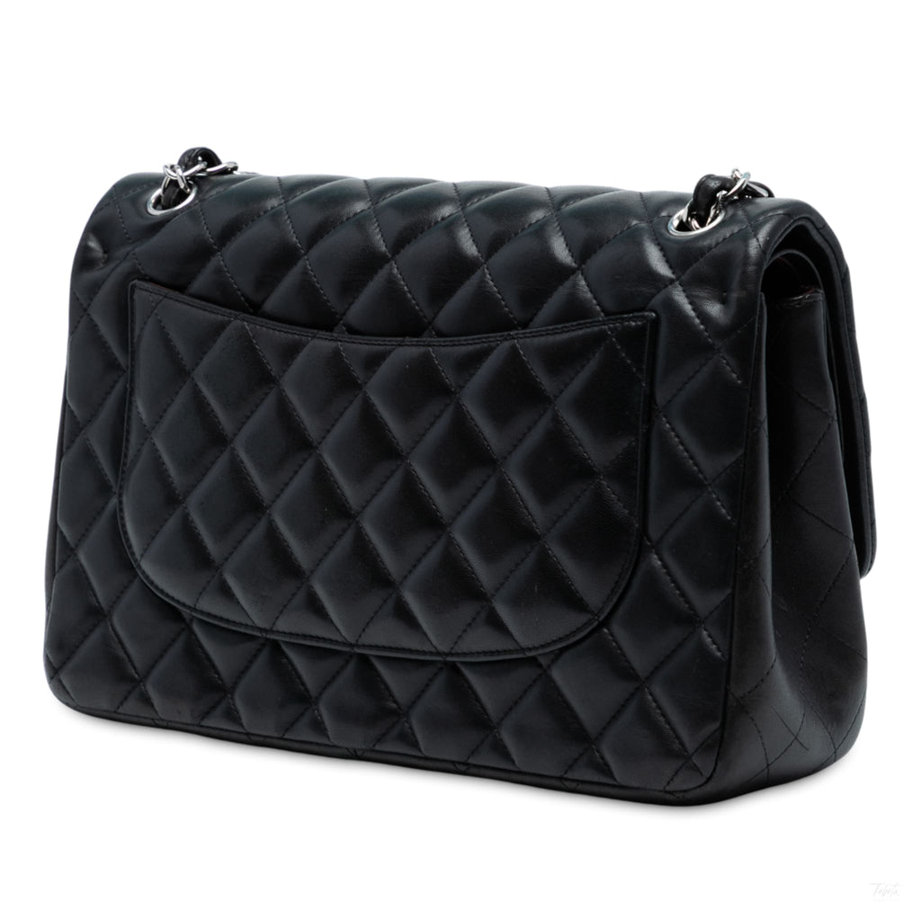 Second hand Chanel Classic Double Flap Jumbo Lambskin Leather Matelassè Handbag Black - Tabita Bags
