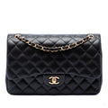 Second hand Chanel Classic Double Flap Jumbo Lambskin Leather Matelassè Handbag Black - Tabita Bags