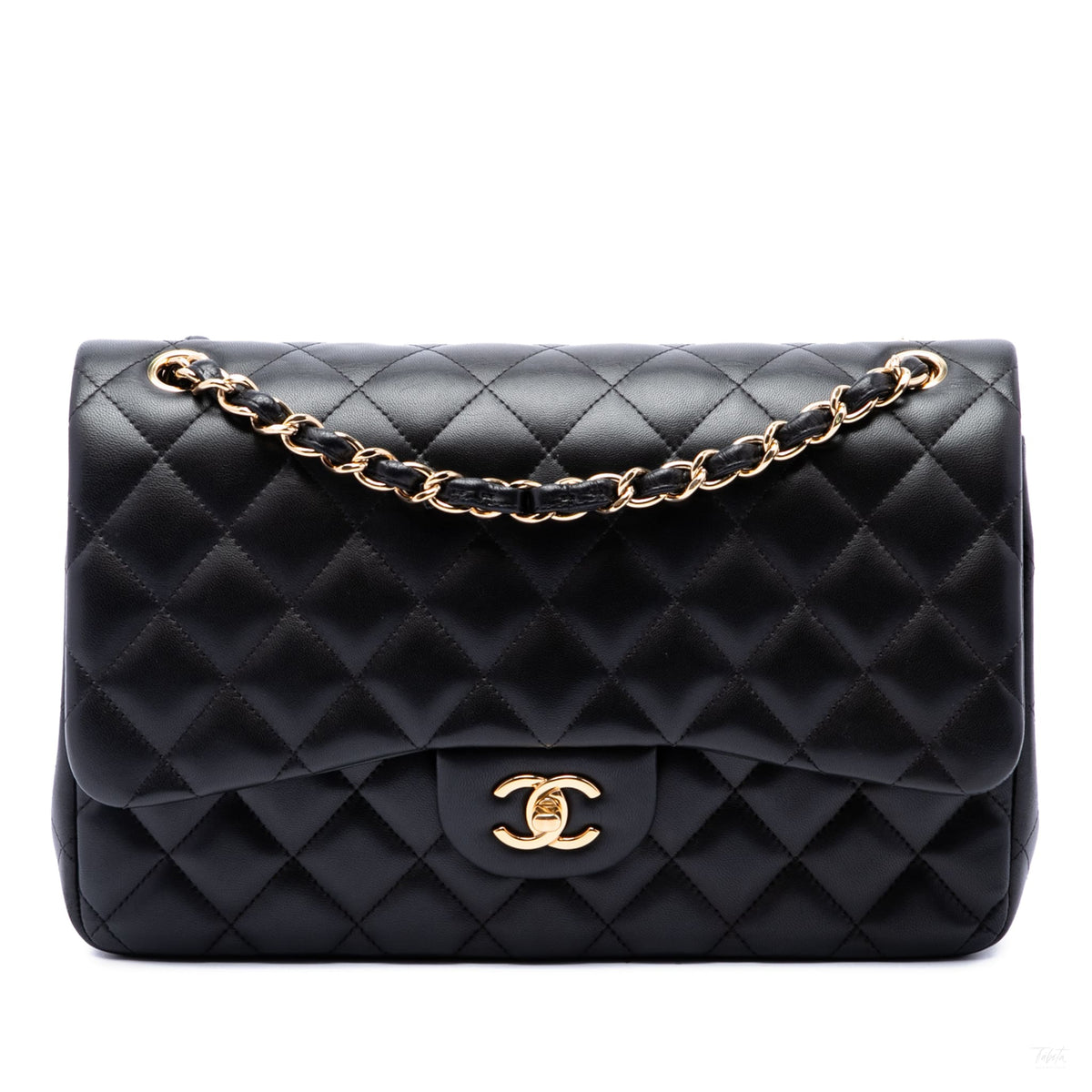 Second hand Chanel Classic Double Flap Jumbo Lambskin Leather Matelassè Handbag Black - Tabita Bags