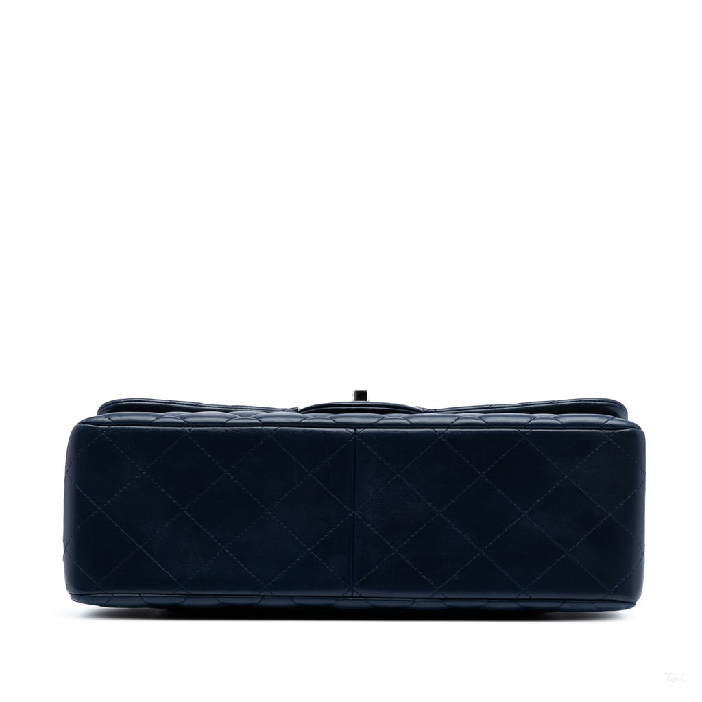 Second hand Chanel Classic Double Flap Jumbo Lambskin Leather Matelassè Handbag Blue - Tabita Bags