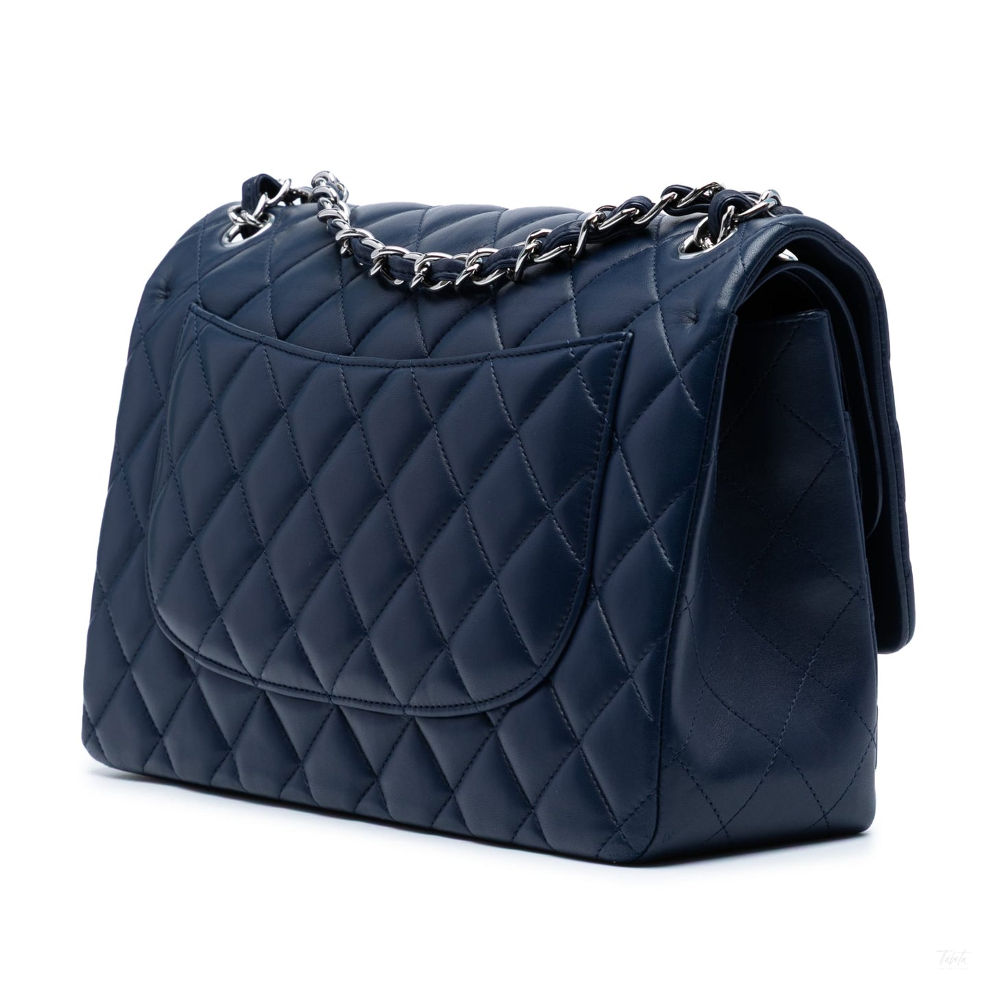 Second hand Chanel Classic Double Flap Jumbo Lambskin Leather Matelassè Handbag Blue - Tabita Bags