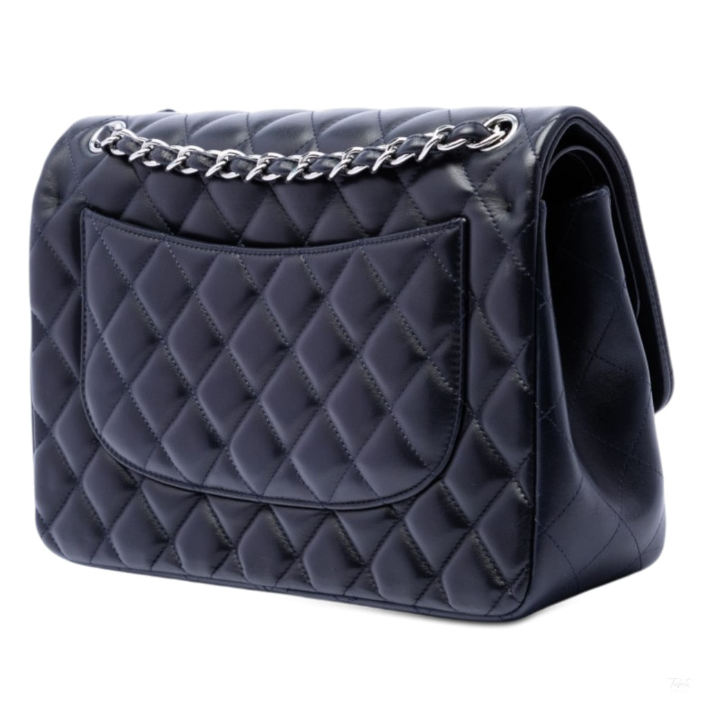 Second hand Chanel Classic Double Flap Jumbo Lambskin Leather Matelassè Handbag Blue - Tabita Bags