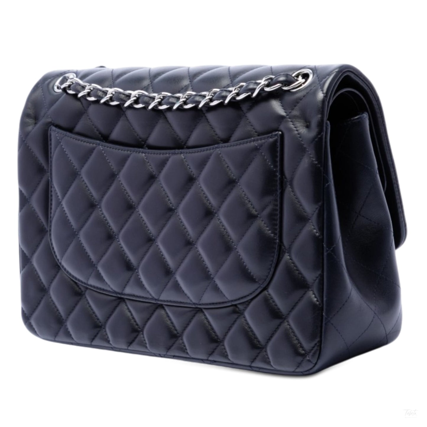 Second hand Chanel Classic Double Flap Jumbo Lambskin Leather Matelassè Handbag Blue - Tabita Bags
