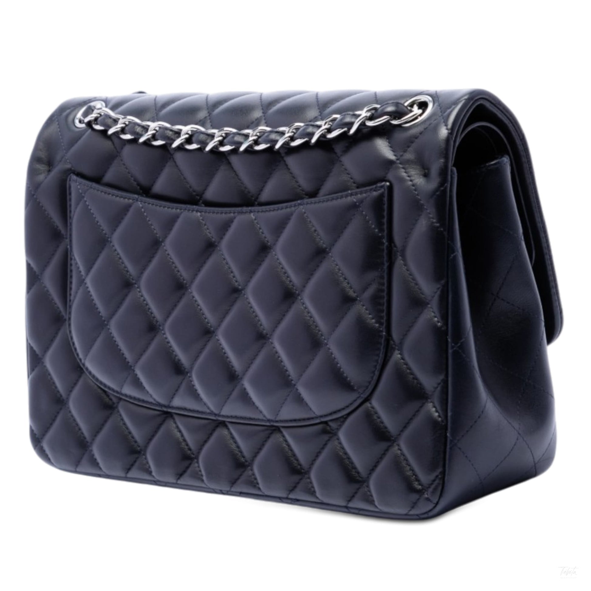 Second hand Chanel Classic Double Flap Jumbo Lambskin Leather Matelassè Handbag Blue - Tabita Bags