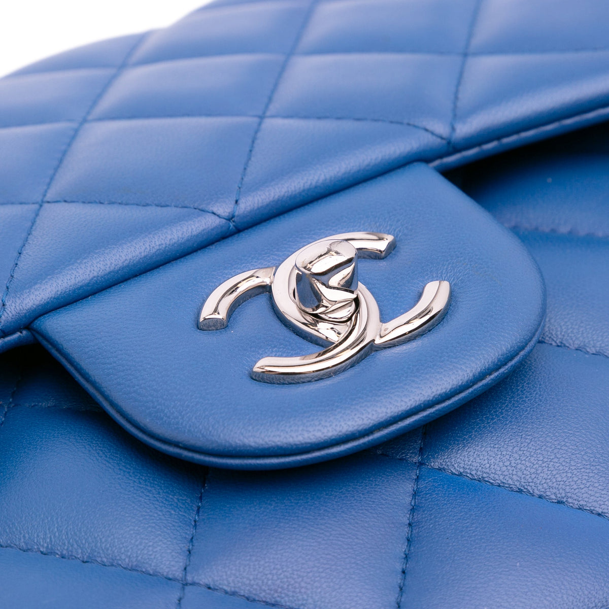 Second hand Chanel Classic Double Flap Jumbo Lambskin Leather Matelassè Handbag Blue - Tabita Bags