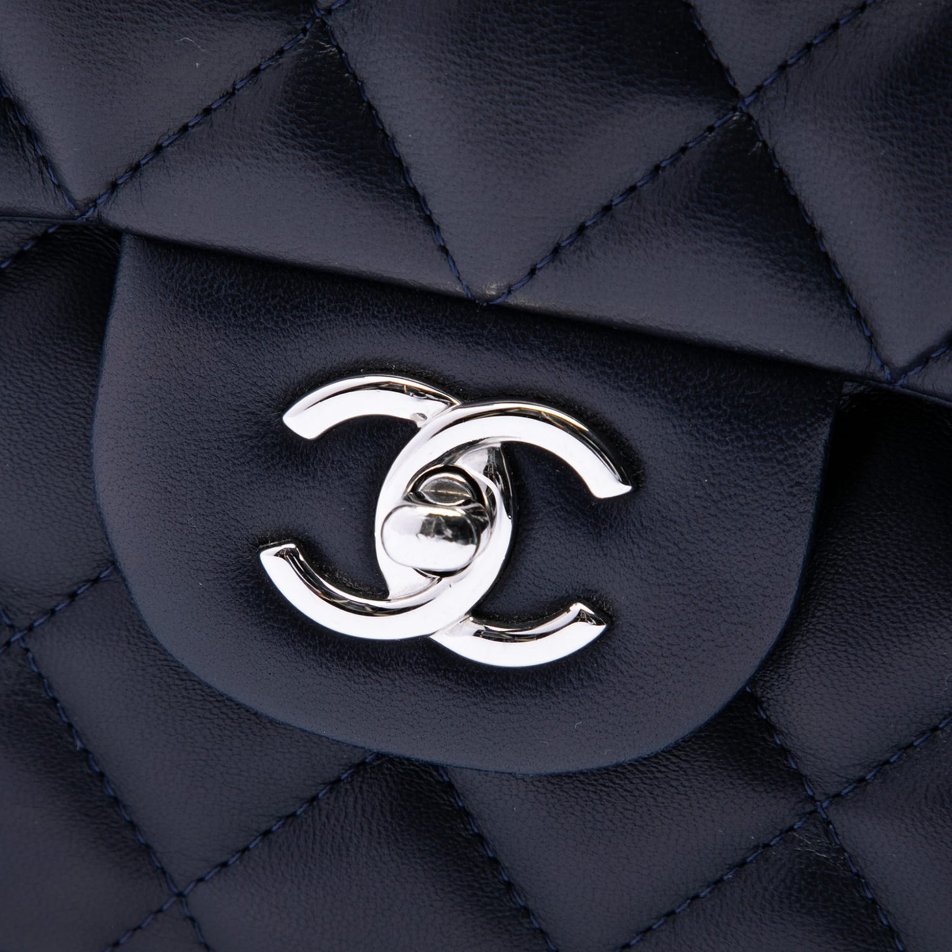 Second hand Chanel Classic Double Flap Jumbo Lambskin Leather Matelassè Handbag Blue - Tabita Bags