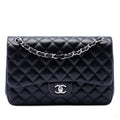 Second hand Chanel Classic Double Flap Jumbo Lambskin Leather Matelassè Handbag Blue - Tabita Bags