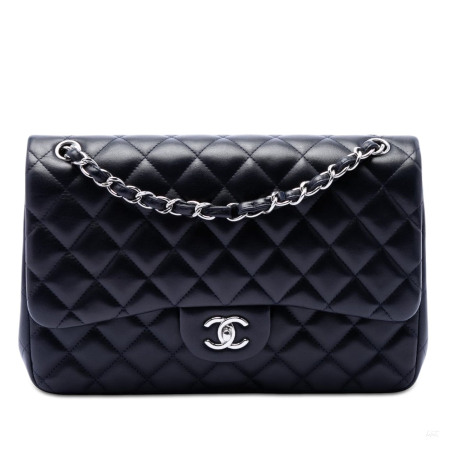 Second hand Chanel Classic Double Flap Jumbo Lambskin Leather Matelassè Handbag Blue - Tabita Bags