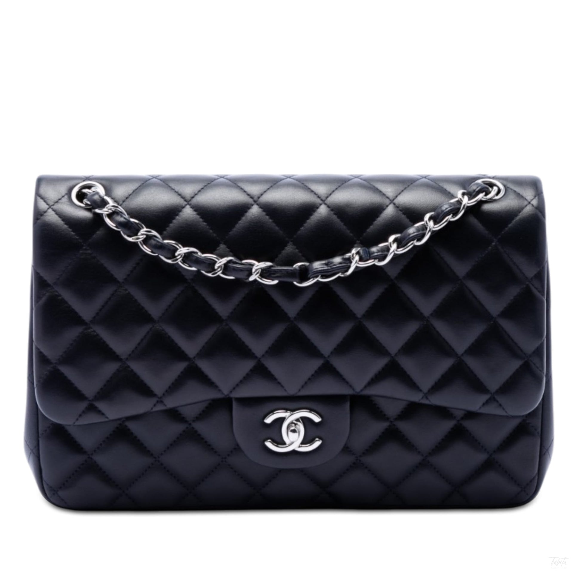 Second hand Chanel Classic Double Flap Jumbo Lambskin Leather Matelassè Handbag Blue - Tabita Bags