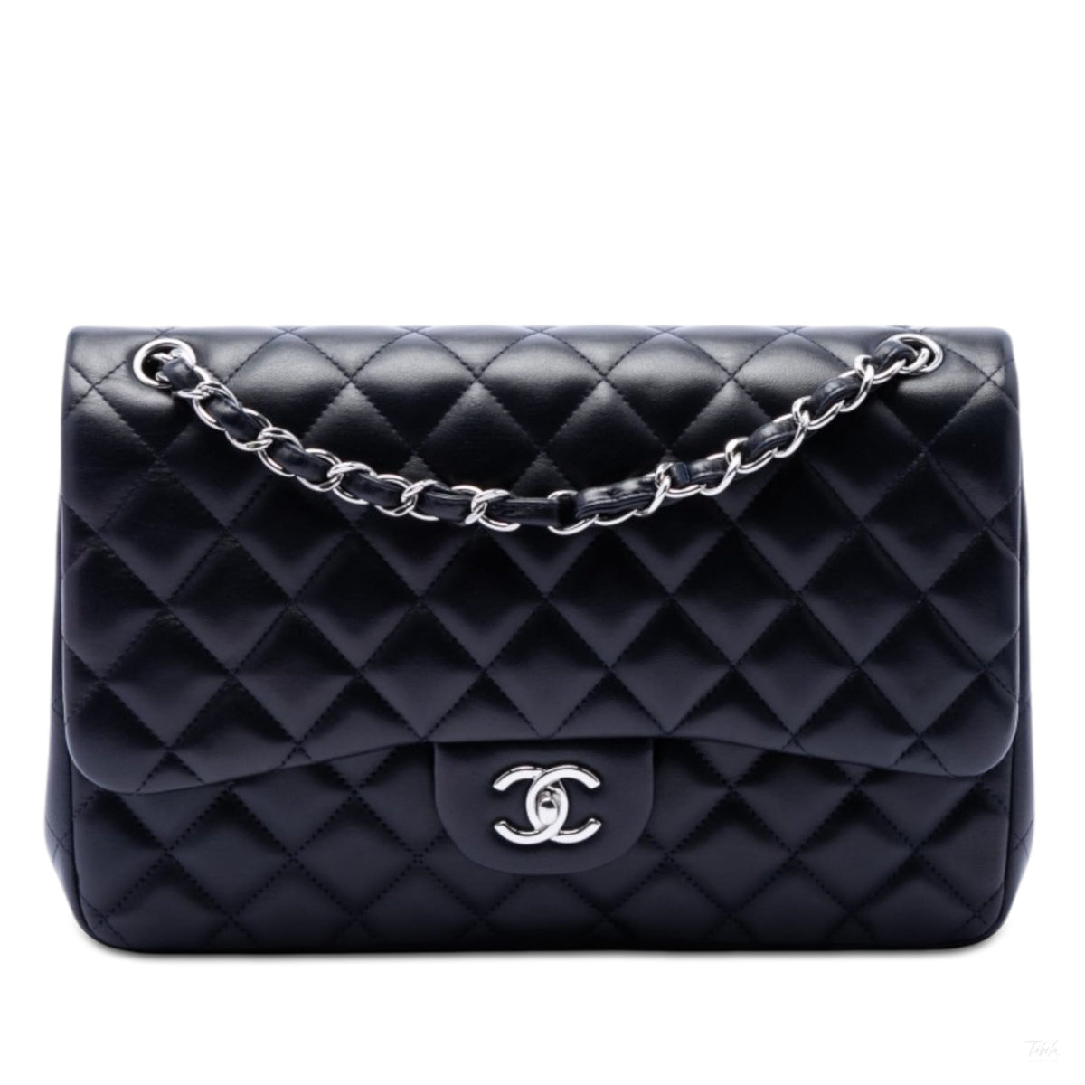 Second hand Chanel Classic Double Flap Jumbo Lambskin Leather Matelassè Handbag Blue - Tabita Bags