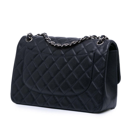 Second hand Chanel Classic Double Flap Jumbo Lambskin Leather Matelassè Handbag Blue - Tabita Bags