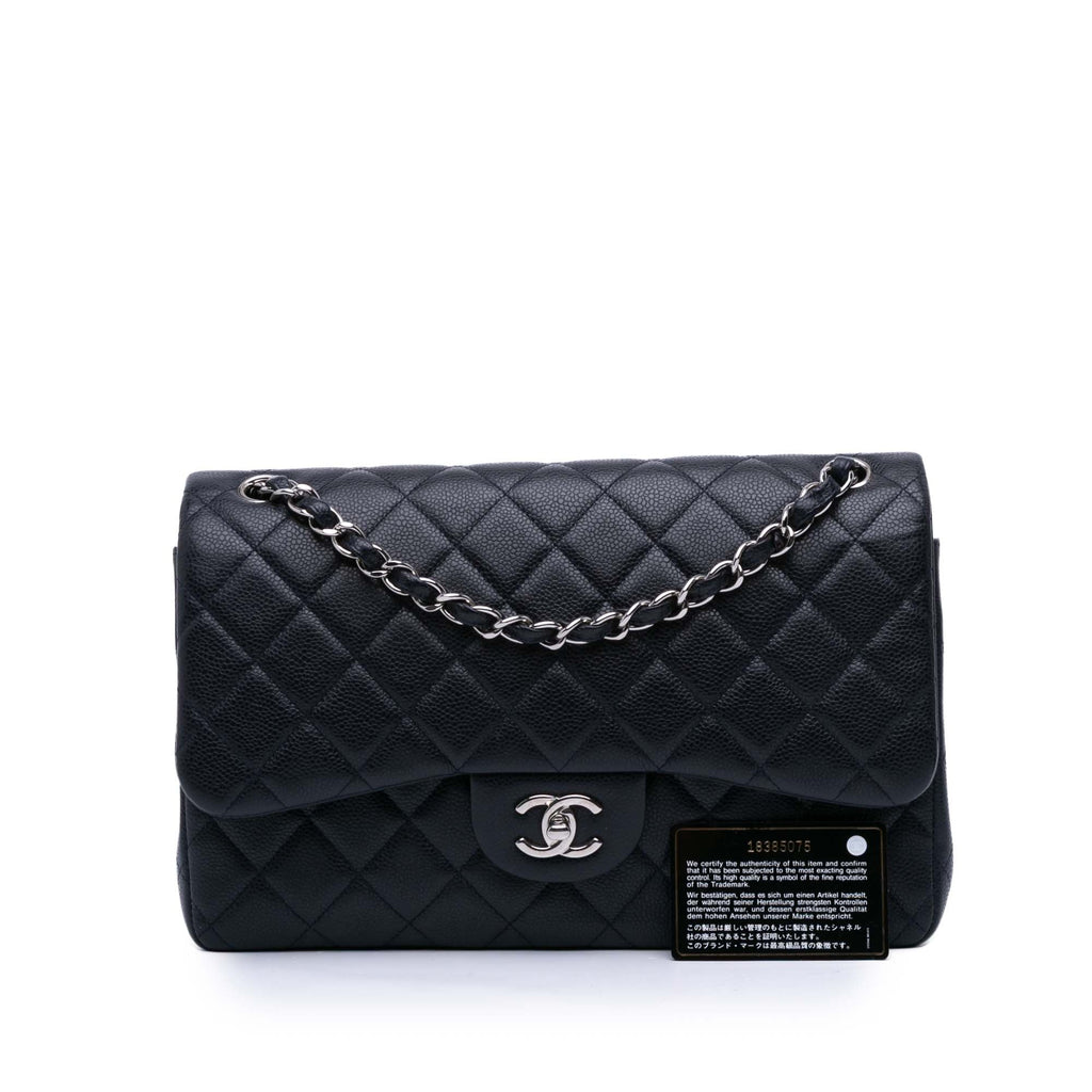 Second hand Chanel Classic Double Flap Jumbo Lambskin Leather Matelassè Handbag Blue - Tabita Bags