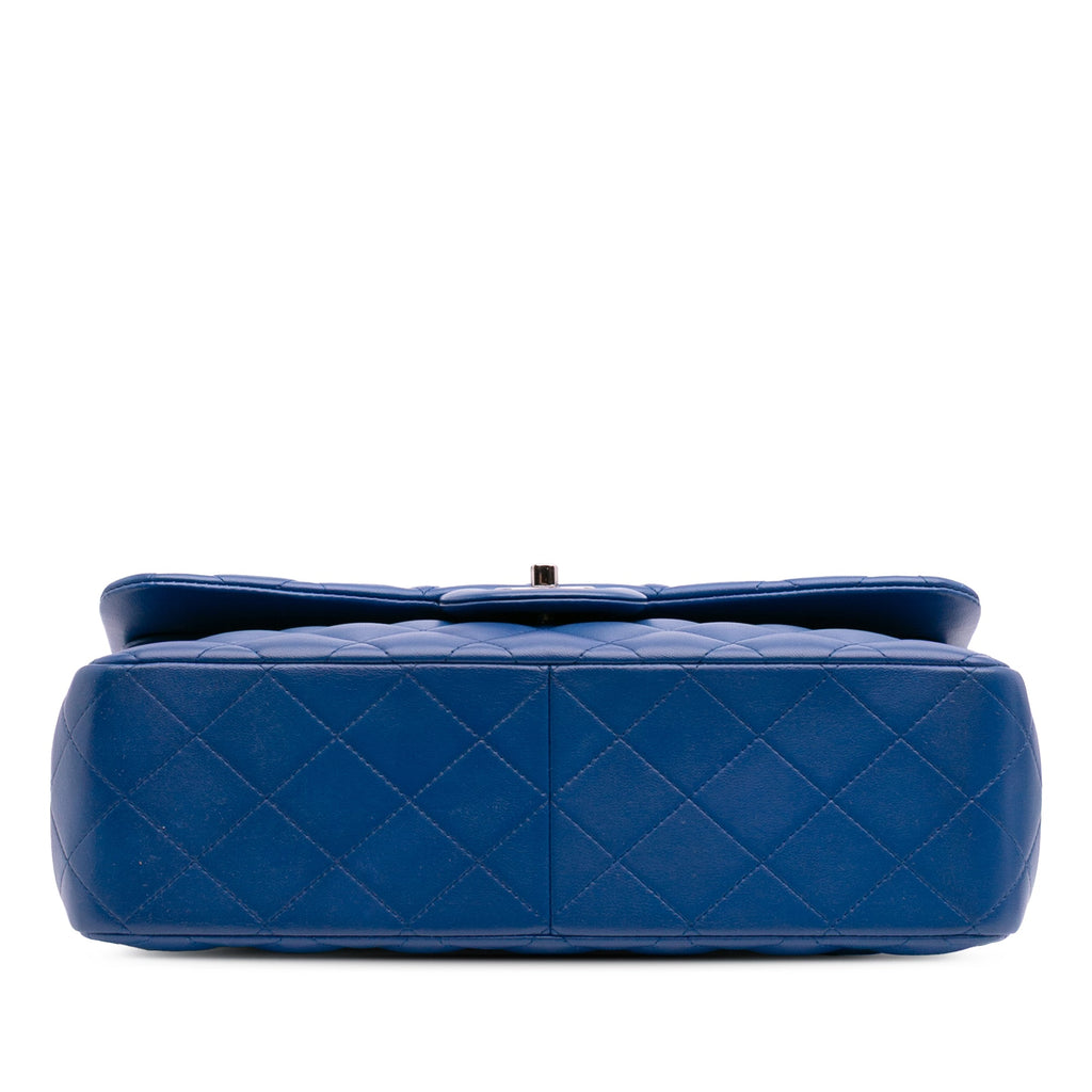 Second hand Chanel Classic Double Flap Jumbo Lambskin Leather Matelassè Handbag Blue - Tabita Bags