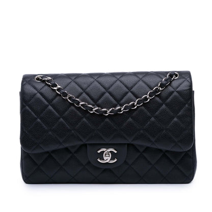 Second hand Chanel Classic Double Flap Jumbo Lambskin Leather Matelassè Handbag Blue - Tabita Bags