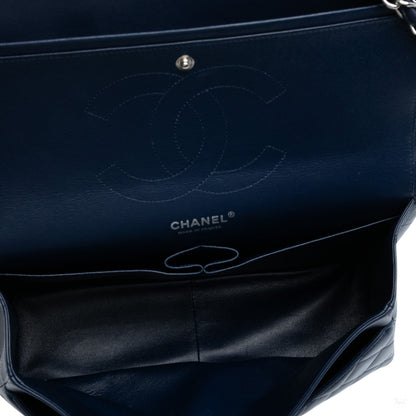 Second hand Chanel Classic Double Flap Jumbo Lambskin Leather Matelassè Handbag Blue - Tabita Bags