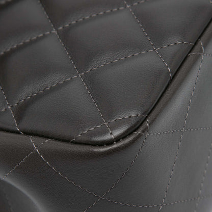 Second hand Chanel Classic Double Flap Jumbo Lambskin Leather Matelassè Handbag Grey - Tabita Bags