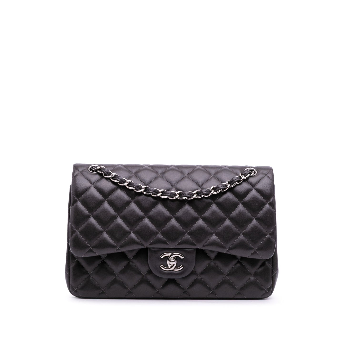 Second hand Chanel Classic Double Flap Jumbo Lambskin Leather Matelassè Handbag Grey - Tabita Bags