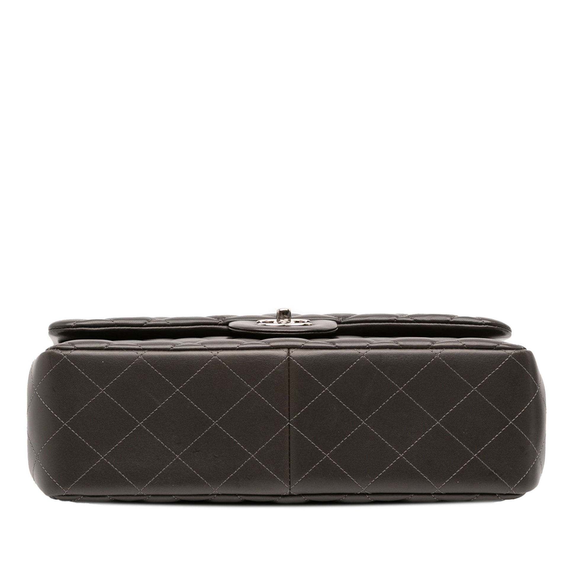 Second hand Chanel Classic Double Flap Jumbo Lambskin Leather Matelassè Handbag Grey - Tabita Bags