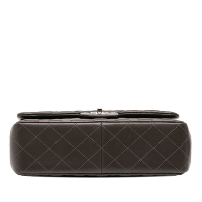 Second hand Chanel Classic Double Flap Jumbo Lambskin Leather Matelassè Handbag Grey - Tabita Bags