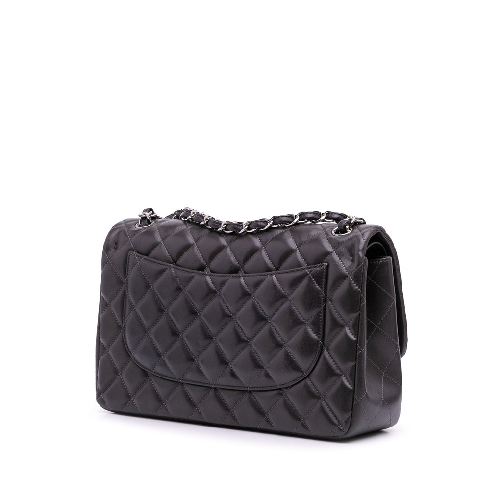 Second hand Chanel Classic Double Flap Jumbo Lambskin Leather Matelassè Handbag Grey - Tabita Bags