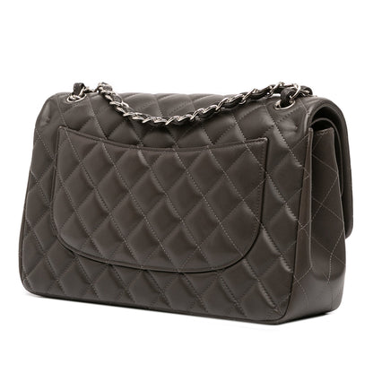 Second hand Chanel Classic Double Flap Jumbo Lambskin Leather Matelassè Handbag Grey - Tabita Bags