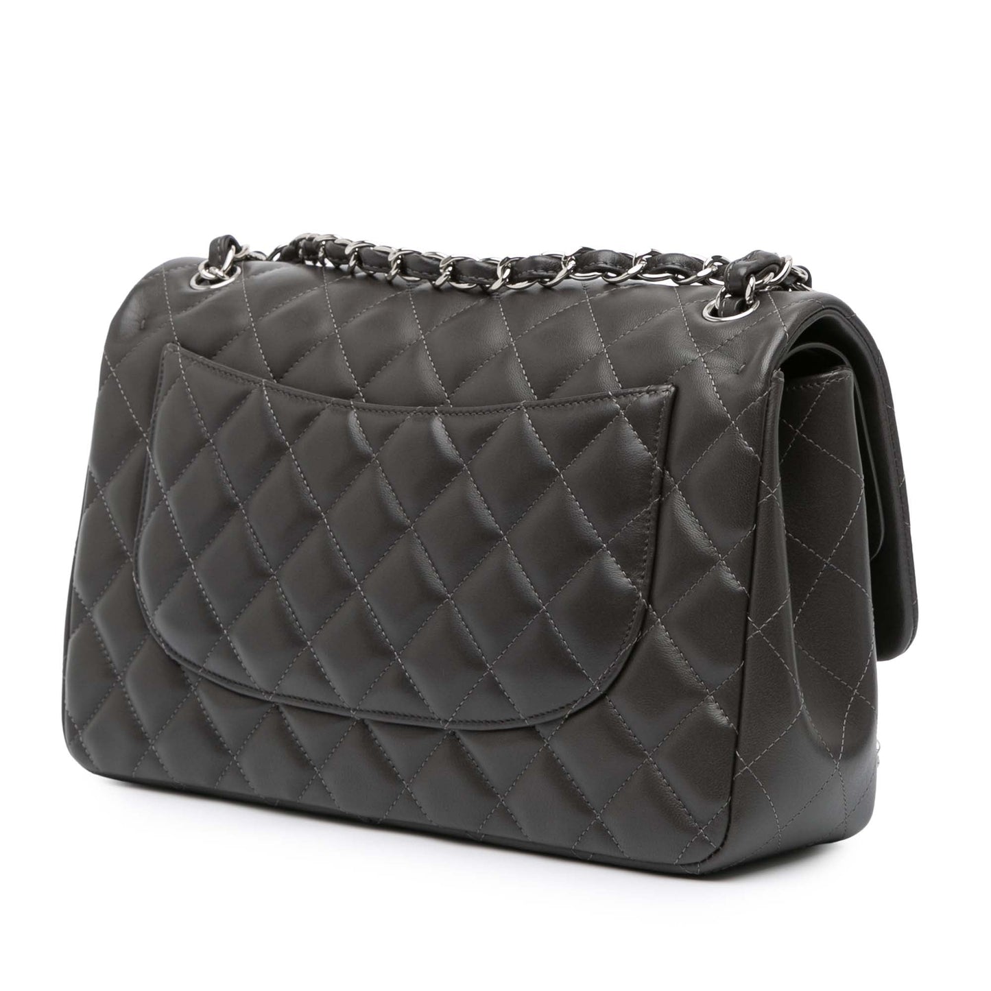 Second hand Chanel Classic Double Flap Jumbo Lambskin Leather Matelassè Handbag Grey - Tabita Bags