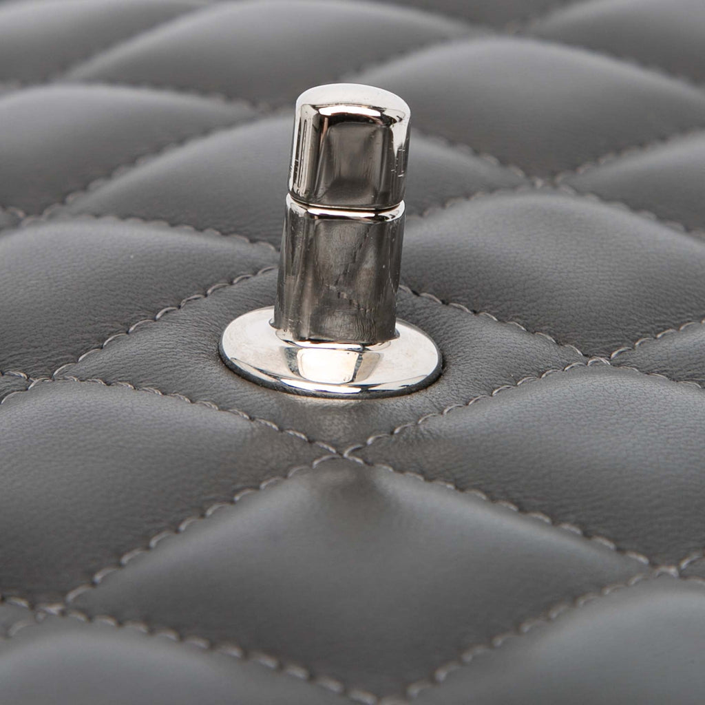 Second hand Chanel Classic Double Flap Jumbo Lambskin Leather Matelassè Handbag Grey - Tabita Bags