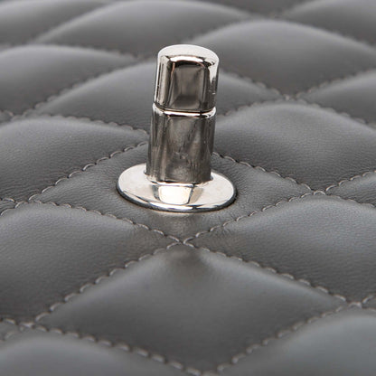 Second hand Chanel Classic Double Flap Jumbo Lambskin Leather Matelassè Handbag Grey - Tabita Bags