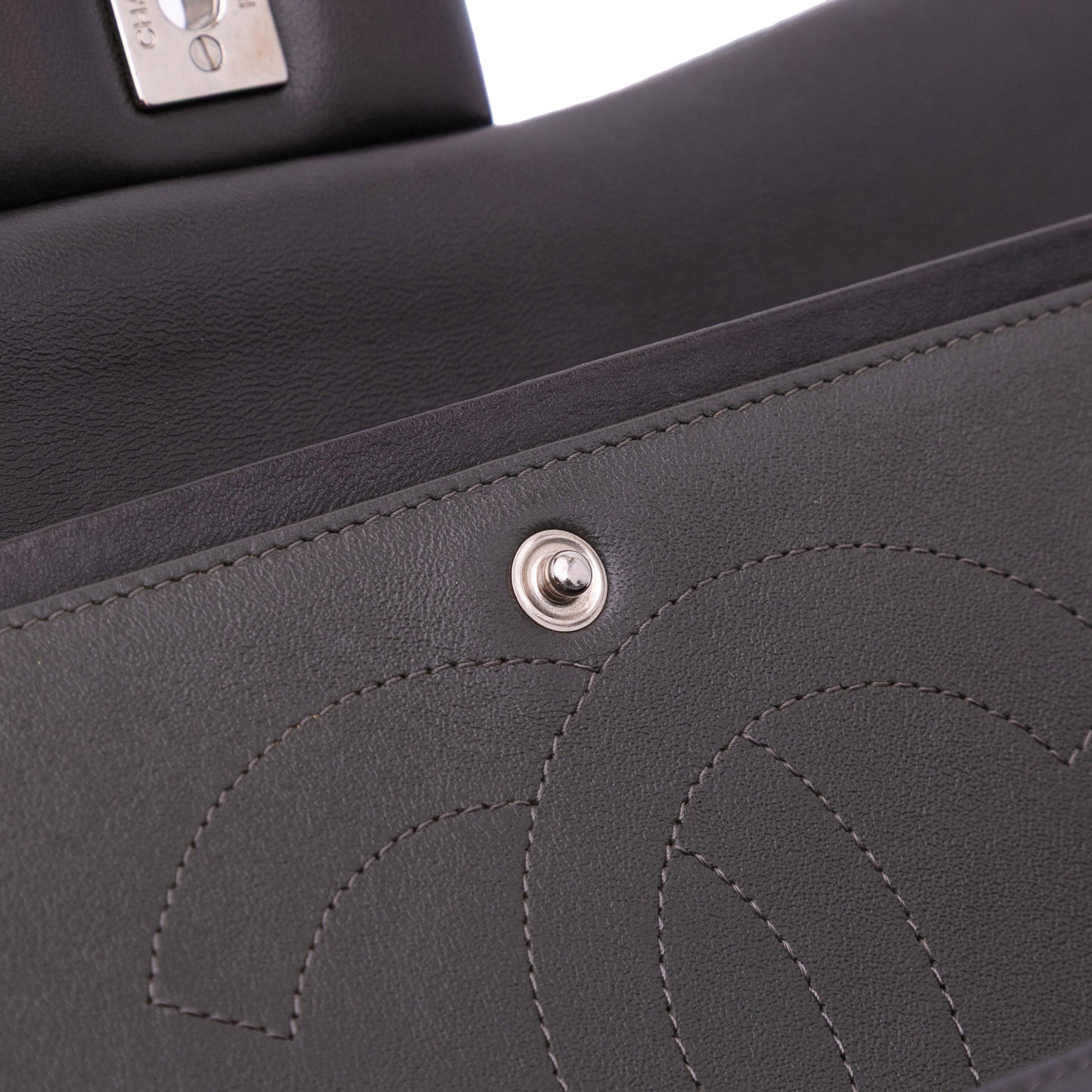 Second hand Chanel Classic Double Flap Jumbo Lambskin Leather Matelassè Handbag Grey - Tabita Bags