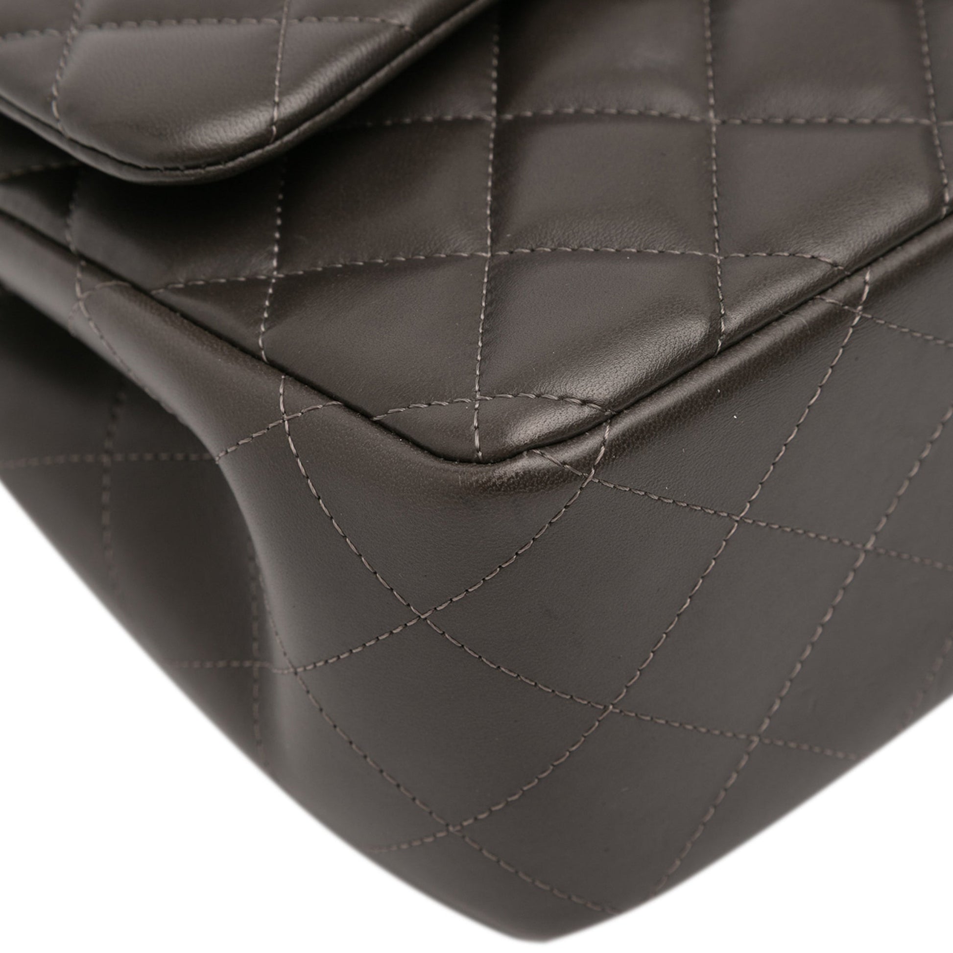 Second hand Chanel Classic Double Flap Jumbo Lambskin Leather Matelassè Handbag Grey - Tabita Bags