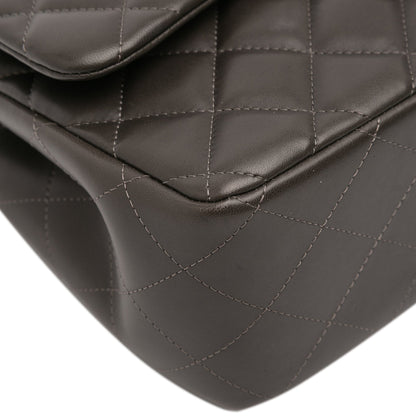Second hand Chanel Classic Double Flap Jumbo Lambskin Leather Matelassè Handbag Grey - Tabita Bags