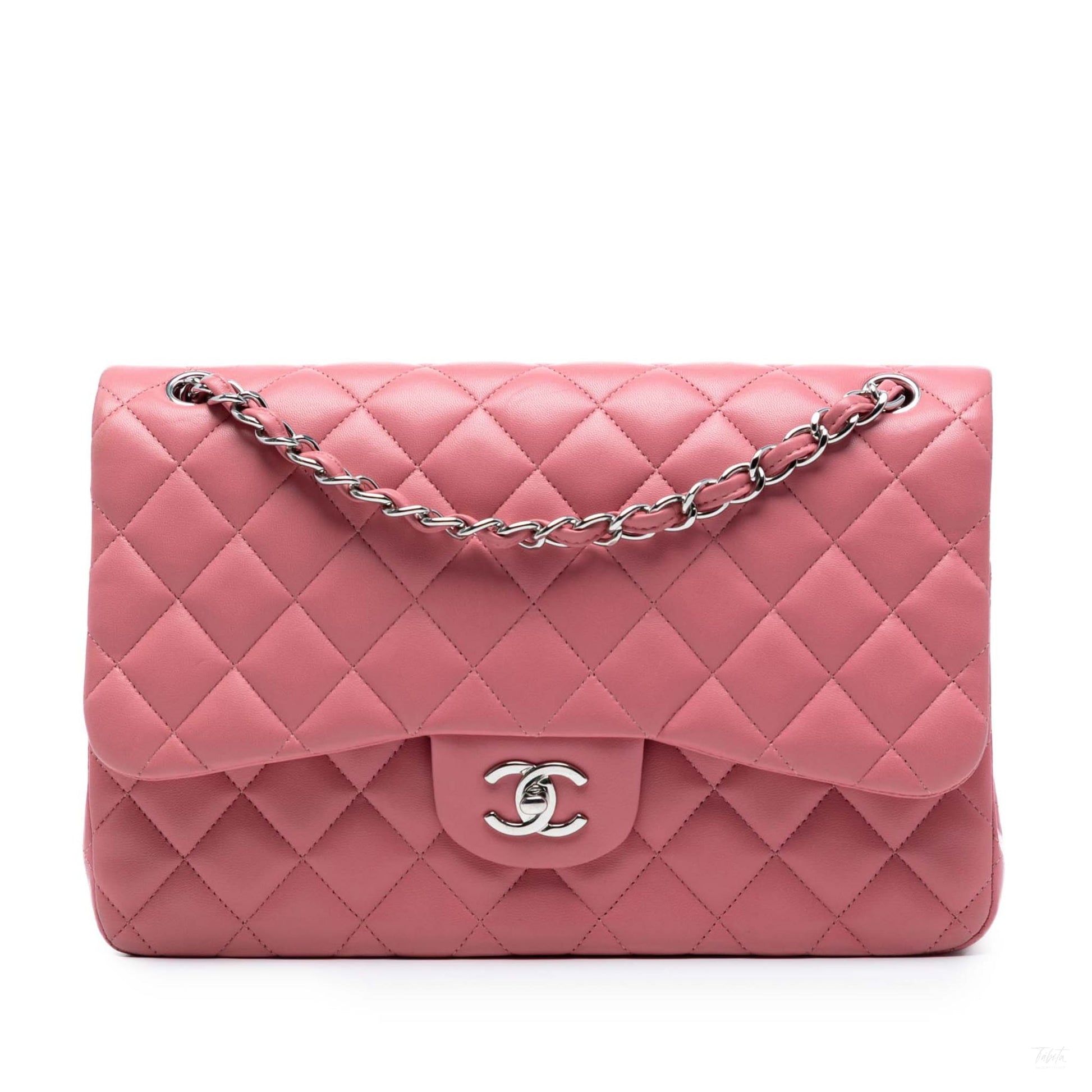 Second hand Chanel Classic Double Flap Jumbo Lambskin Leather Matelassè Handbag Pink - Tabita Bags