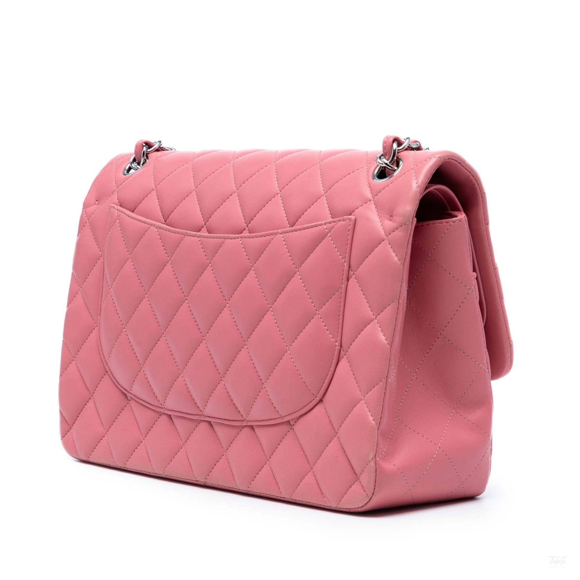 Second hand Chanel Classic Double Flap Jumbo Lambskin Leather Matelassè Handbag Pink - Tabita Bags