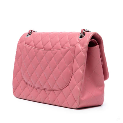 Second hand Chanel Classic Double Flap Jumbo Lambskin Leather Matelassè Handbag Pink - Tabita Bags