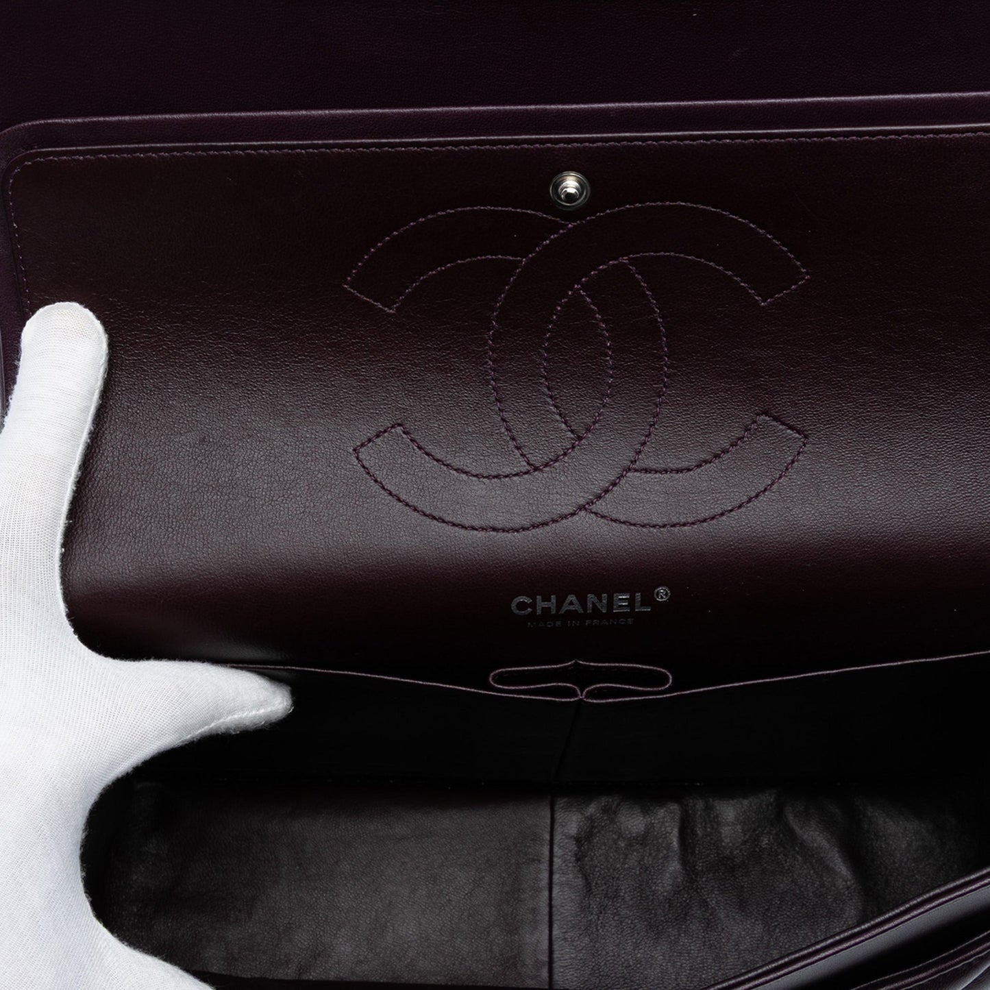 Second hand Chanel Classic Double Flap Jumbo Lambskin Leather Matelassè Handbag Purple - Tabita Bags