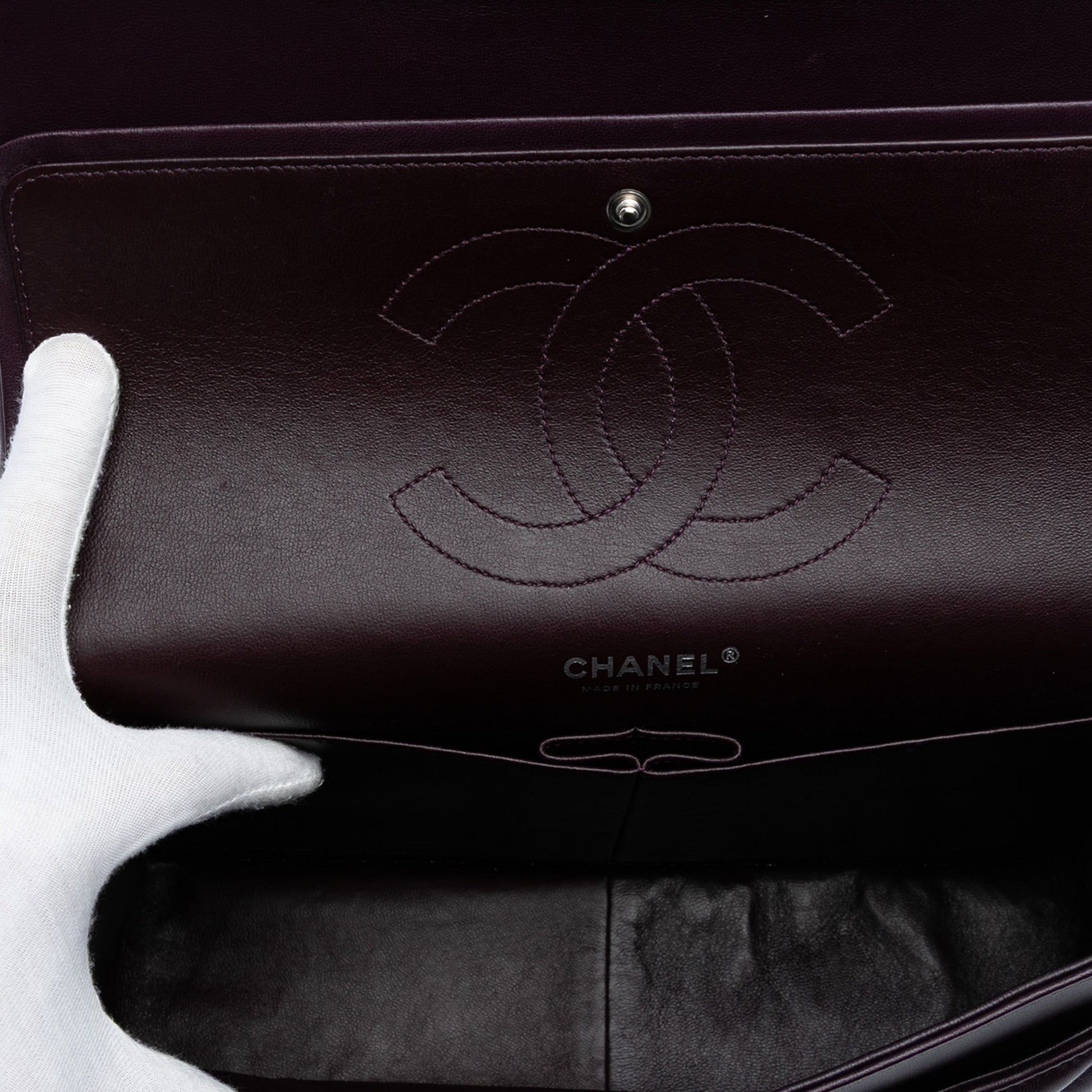 Second hand Chanel Classic Double Flap Jumbo Lambskin Leather Matelassè Handbag Purple - Tabita Bags