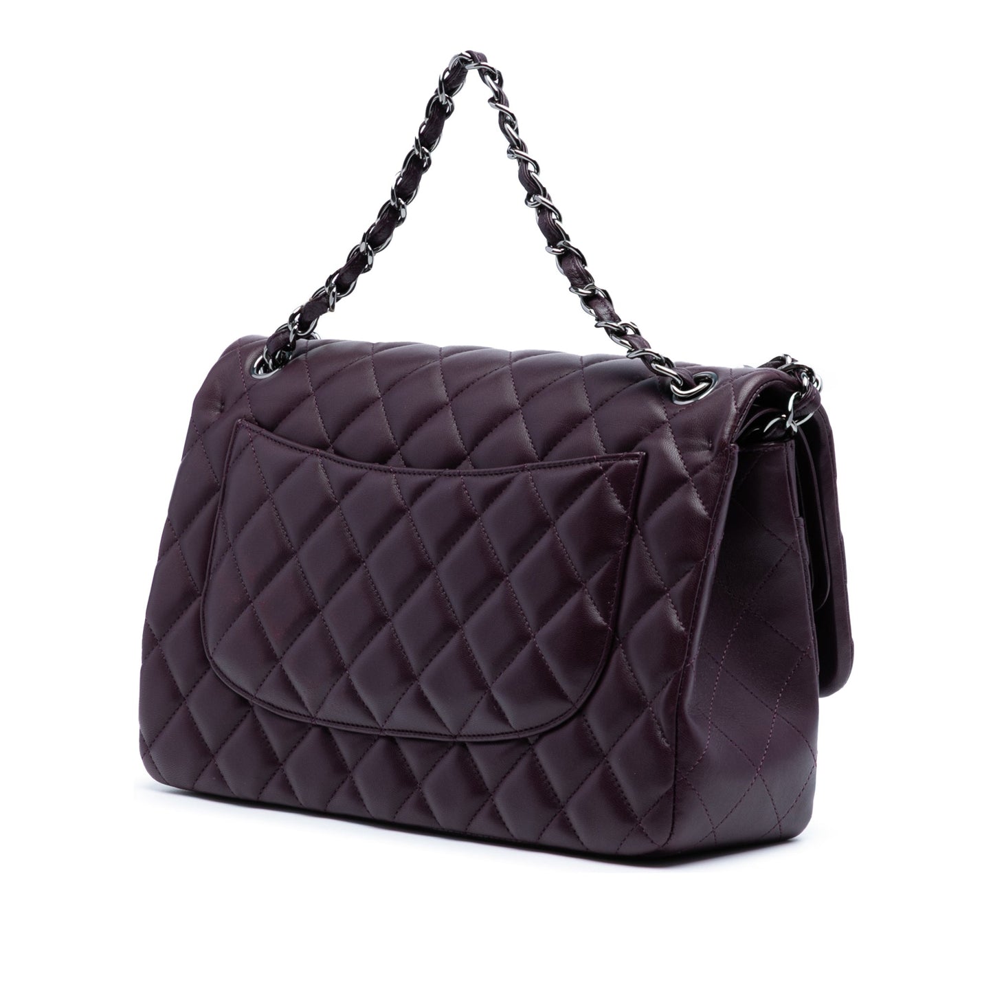 Second hand Chanel Classic Double Flap Jumbo Lambskin Leather Matelassè Handbag Purple - Tabita Bags