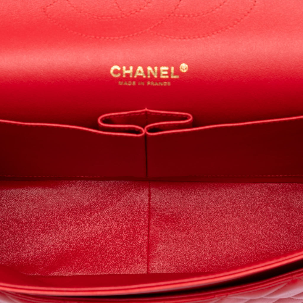 Second hand Chanel Classic Double Flap Jumbo Lambskin Leather Matelassè Handbag Red - Tabita Bags