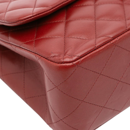 Second hand Chanel Classic Double Flap Jumbo Lambskin Leather Matelassè Handbag Red - Tabita Bags